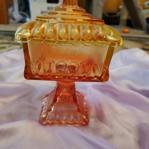 Vintage Amberina Jeanette Depression Glass Footed Bridal Dish